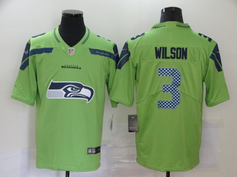 Men's Seattle Seahawks Russell Wilson #3 Green Jersey